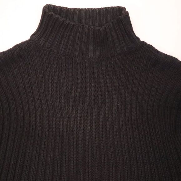 Black Turtle Neck Sweater Heavy Warm Cotton Gap Size Large Cable Knit Design - Picture 7 of 11
